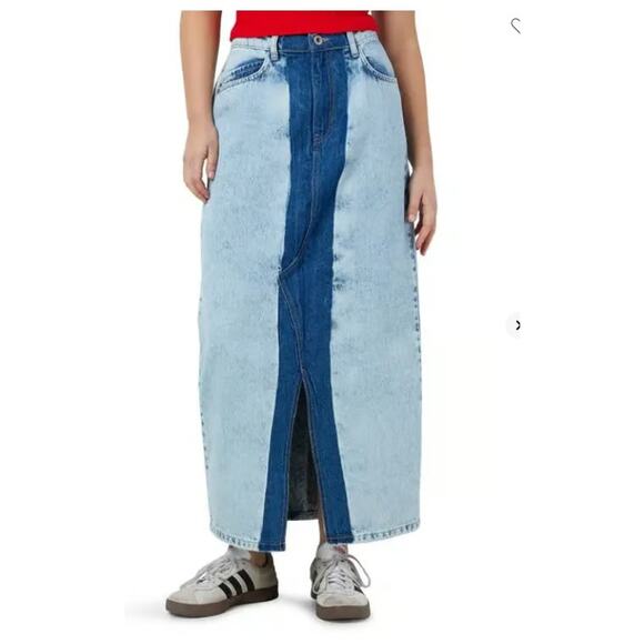 NOISY MAY rinna colorblock front slit denim midi skirt Size XS - Picture 1 of 6